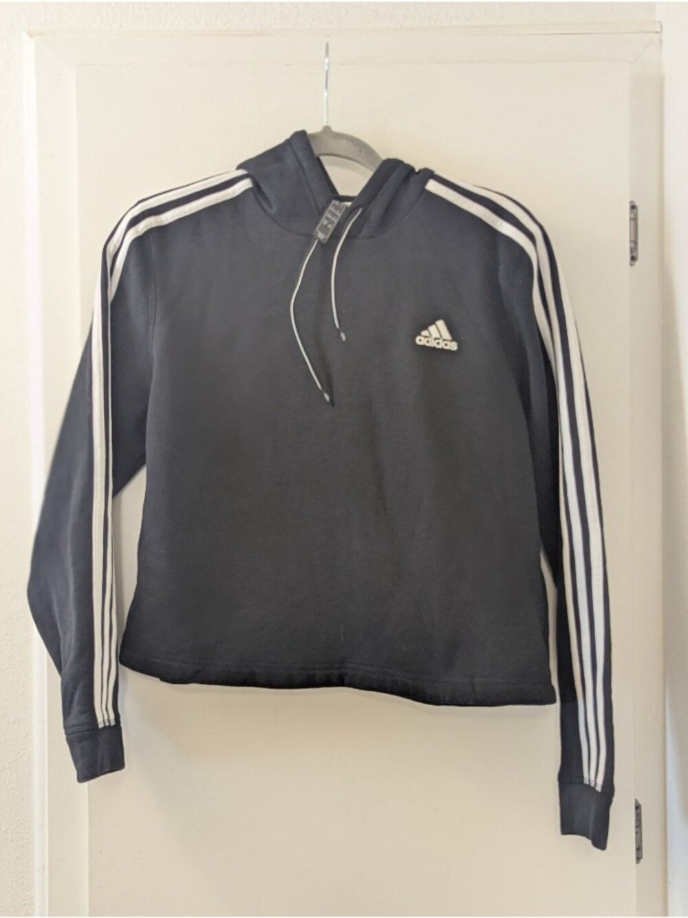Adidas Primegreen Black Hooded Sweatshirt With White Stripes Womens Size L